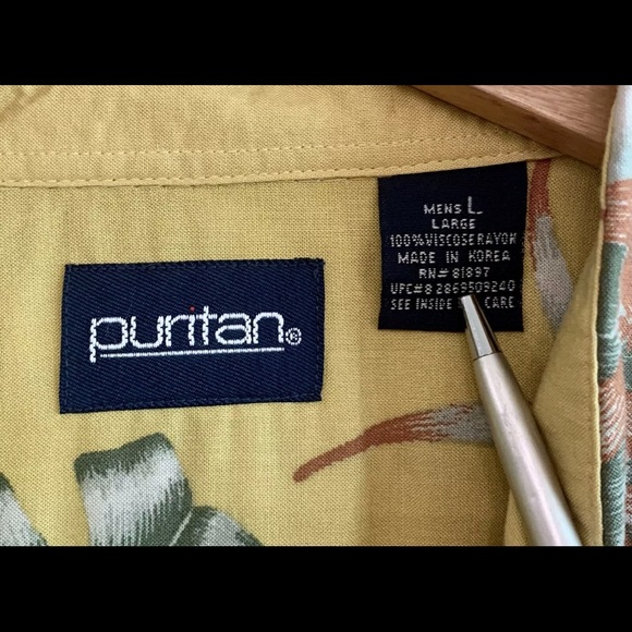 Puritan Vintage Yellow Hawaiian Camp Shirt Sz L - Picture 4 of 7
